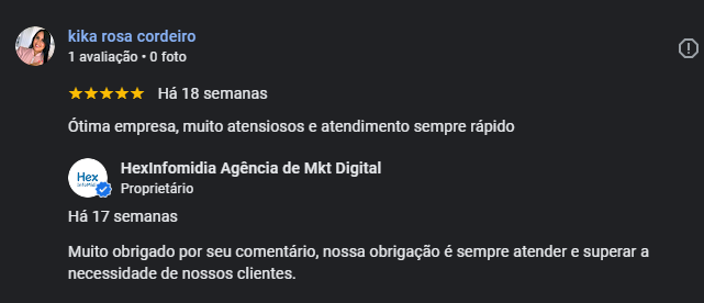 Avaliação real de cliente da Hexinfomidia 1